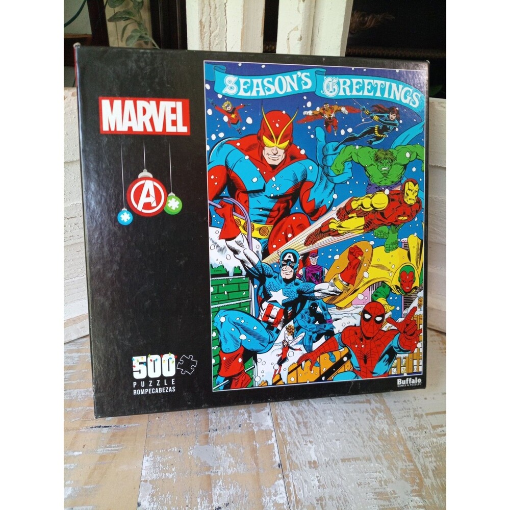Marvel Avengers Buffalo Games Puzzle Comic Art w/Poster 500 Pc Season Greetings